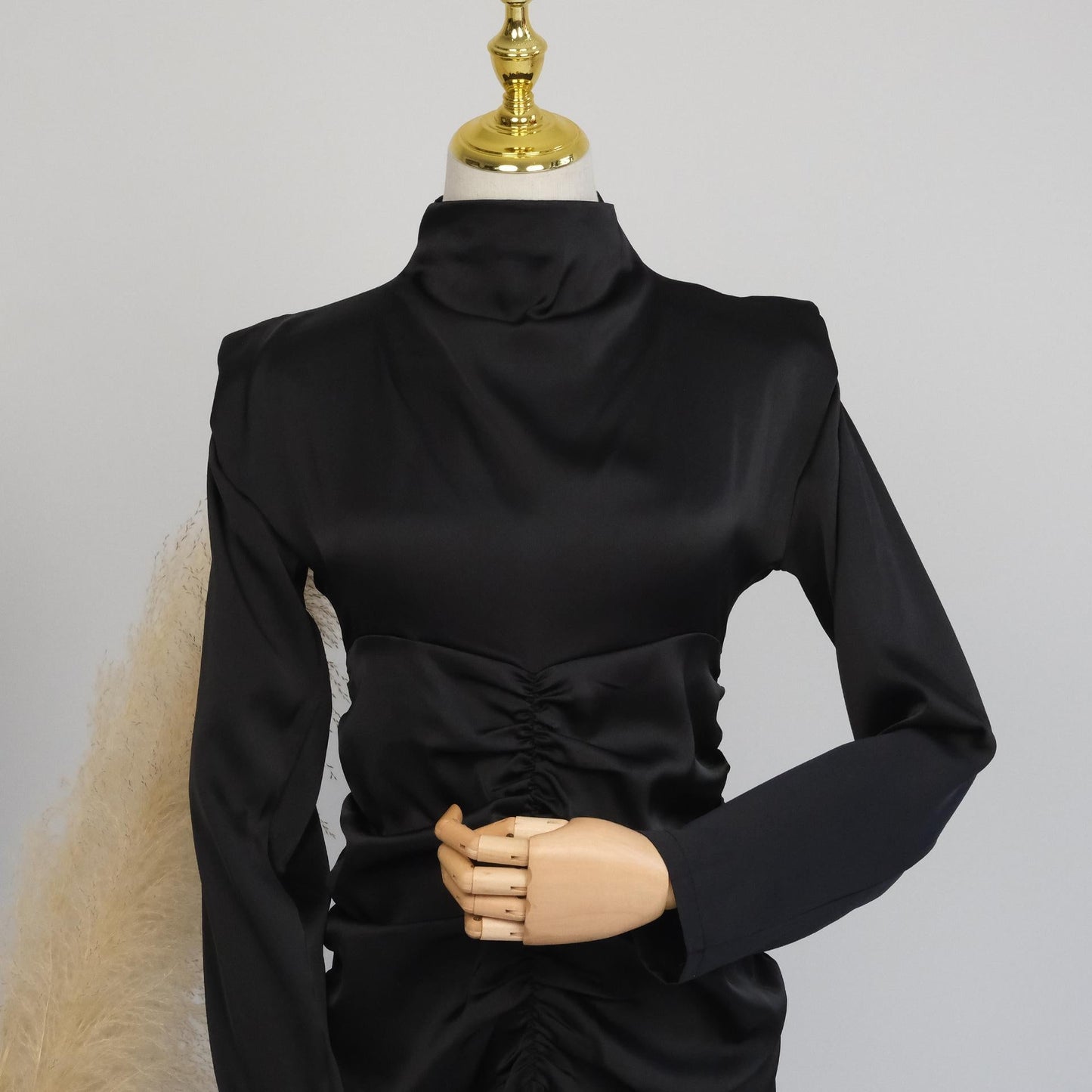 LUMAYA LUMAYA1020 Solid Color High Neck Slimming Robe Dress