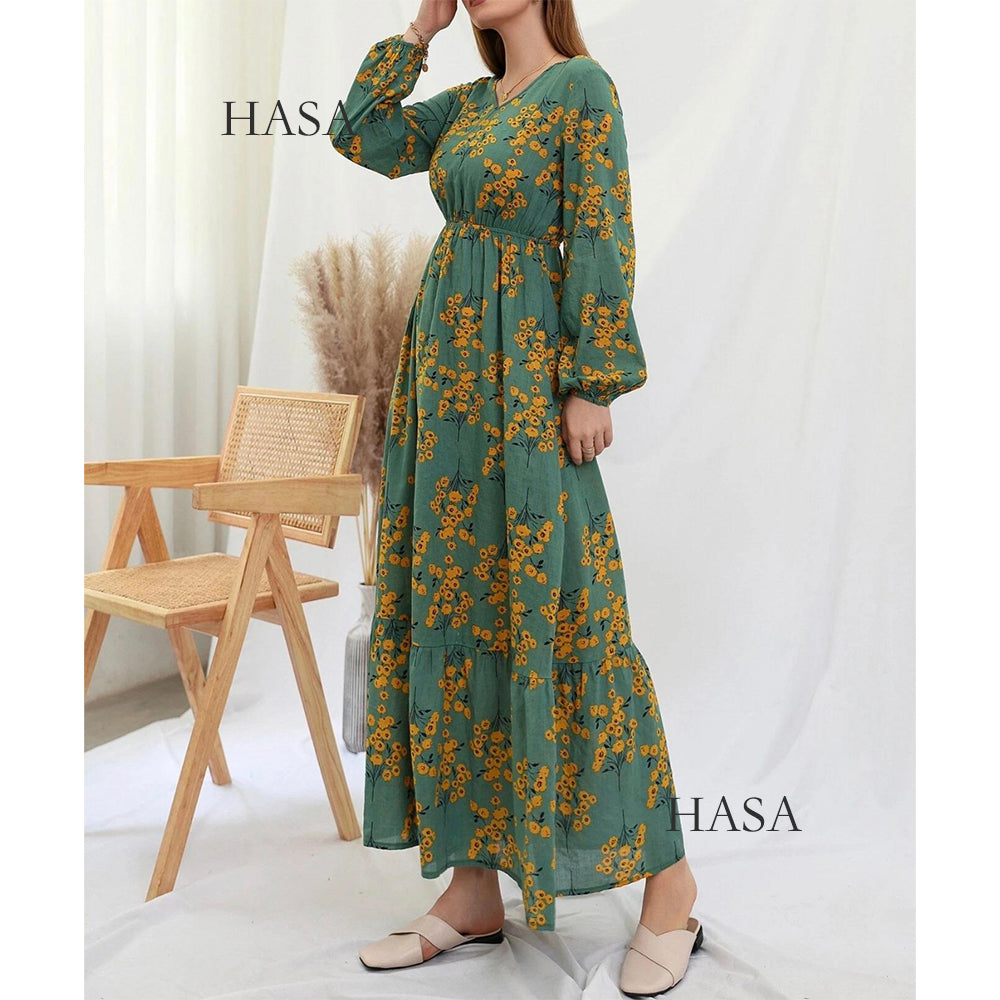 LUMAYA0819 Rayon long dress V-neck flower dress