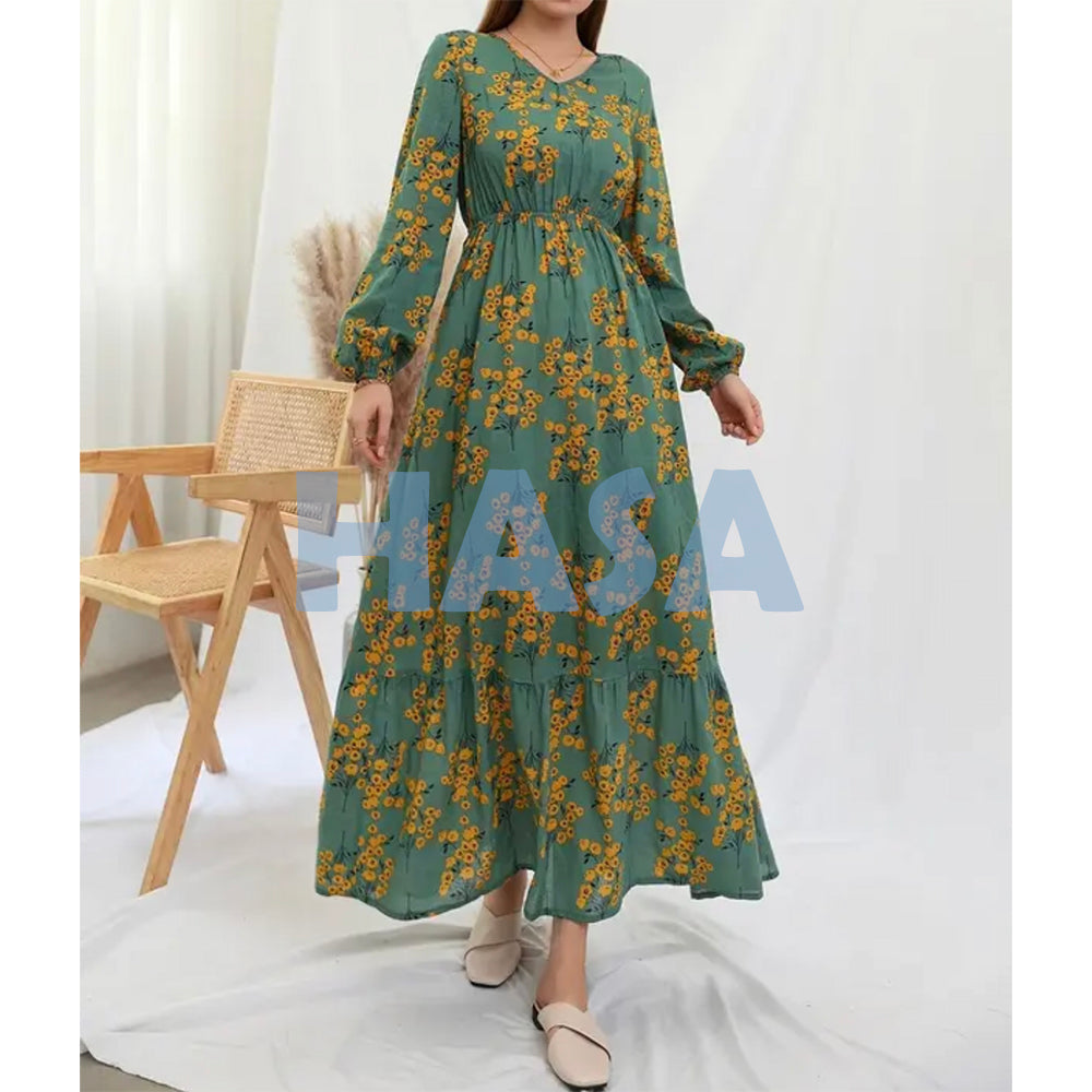 LUMAYA0819 Rayon long dress V-neck flower dress