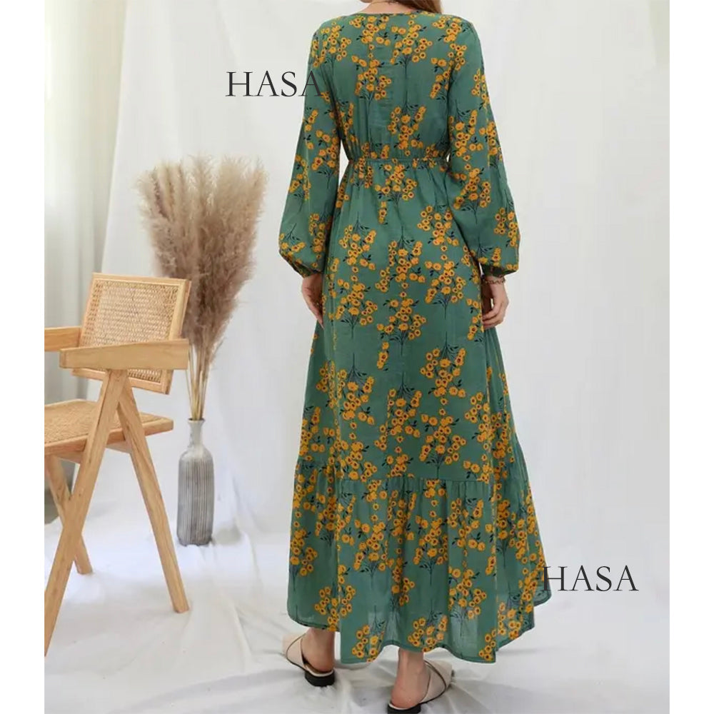 LUMAYA0819 Rayon long dress V-neck flower dress