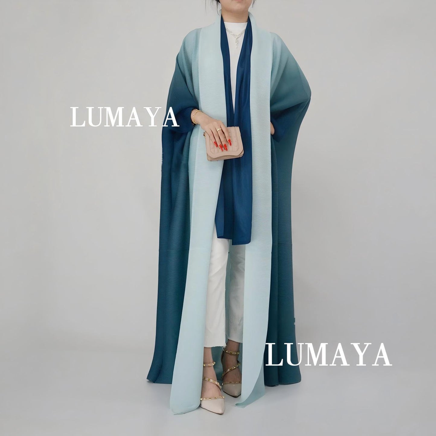 LMSA LM1245 Ombré Abaya Loose Fashion Robe with Pleated Patchwork Detailing