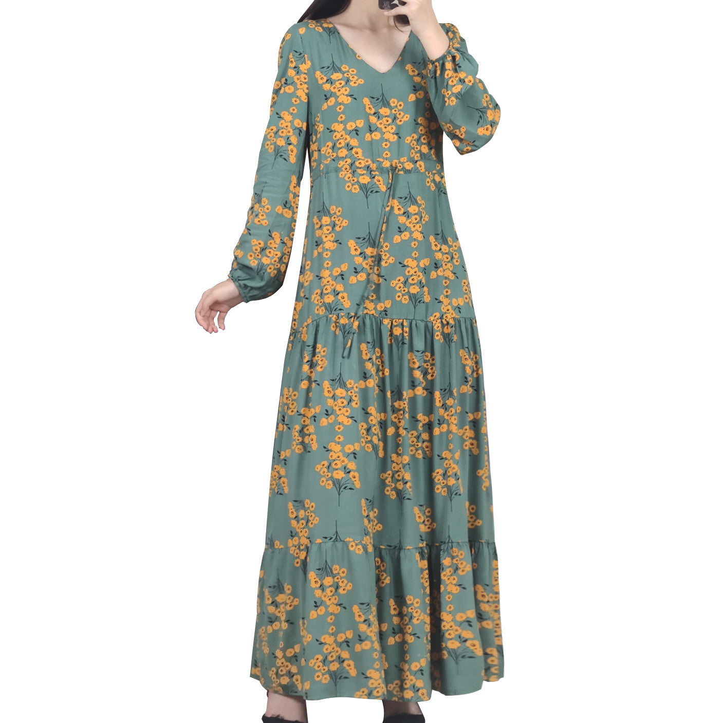 LUMAYA0819 Rayon long dress V-neck flower dress