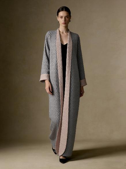 LUMAYA6703 Modern Minimalism Textured Grey Abaya with Pink Accents