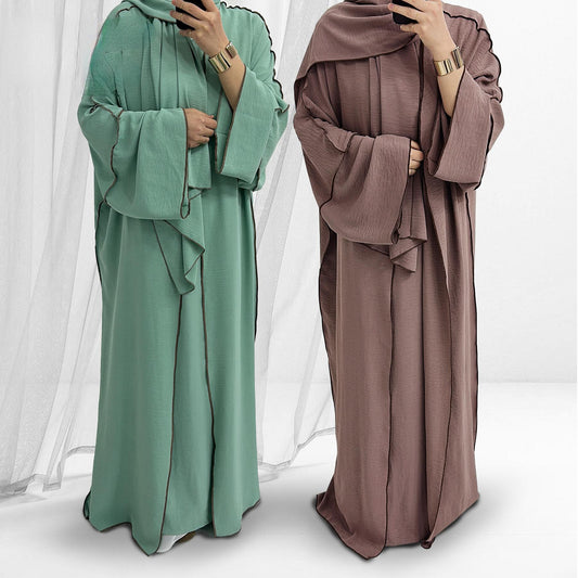 LUMAYA LM1182 3pcs Set Crepe Inner Dress and Cardigan and Hijab