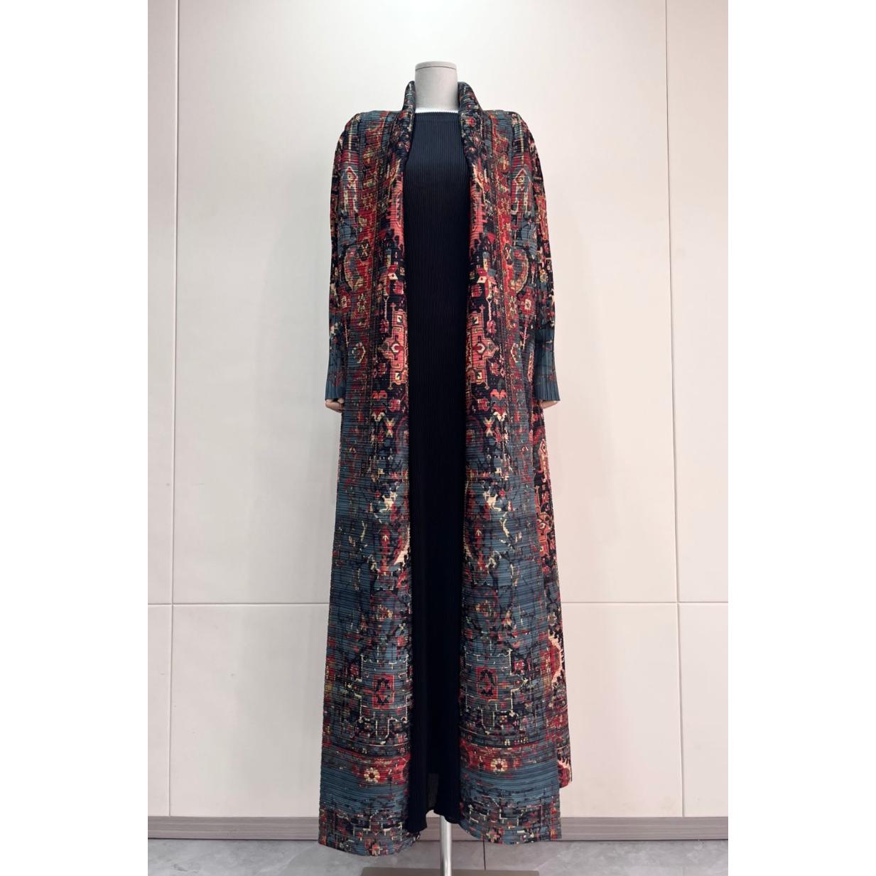 LUMAYA5837 Intricately patterned, long open-front coat (with belt)