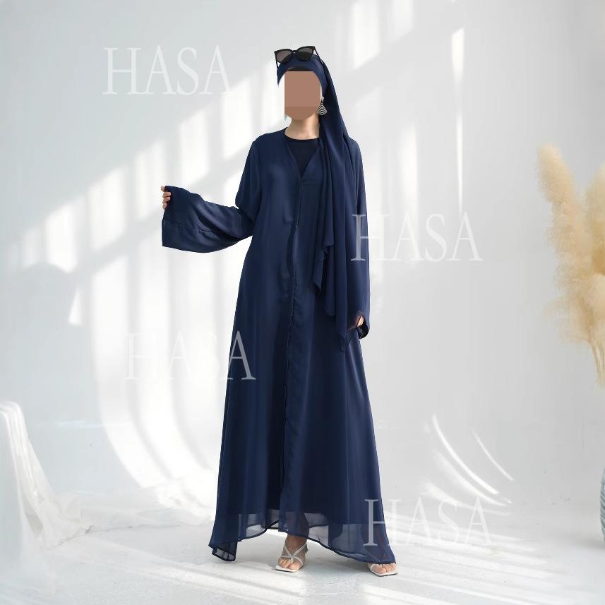 LUMAYA6513 Double-layered sleeve chiffon cardigan two-piece robe abaya (headscarf not included)