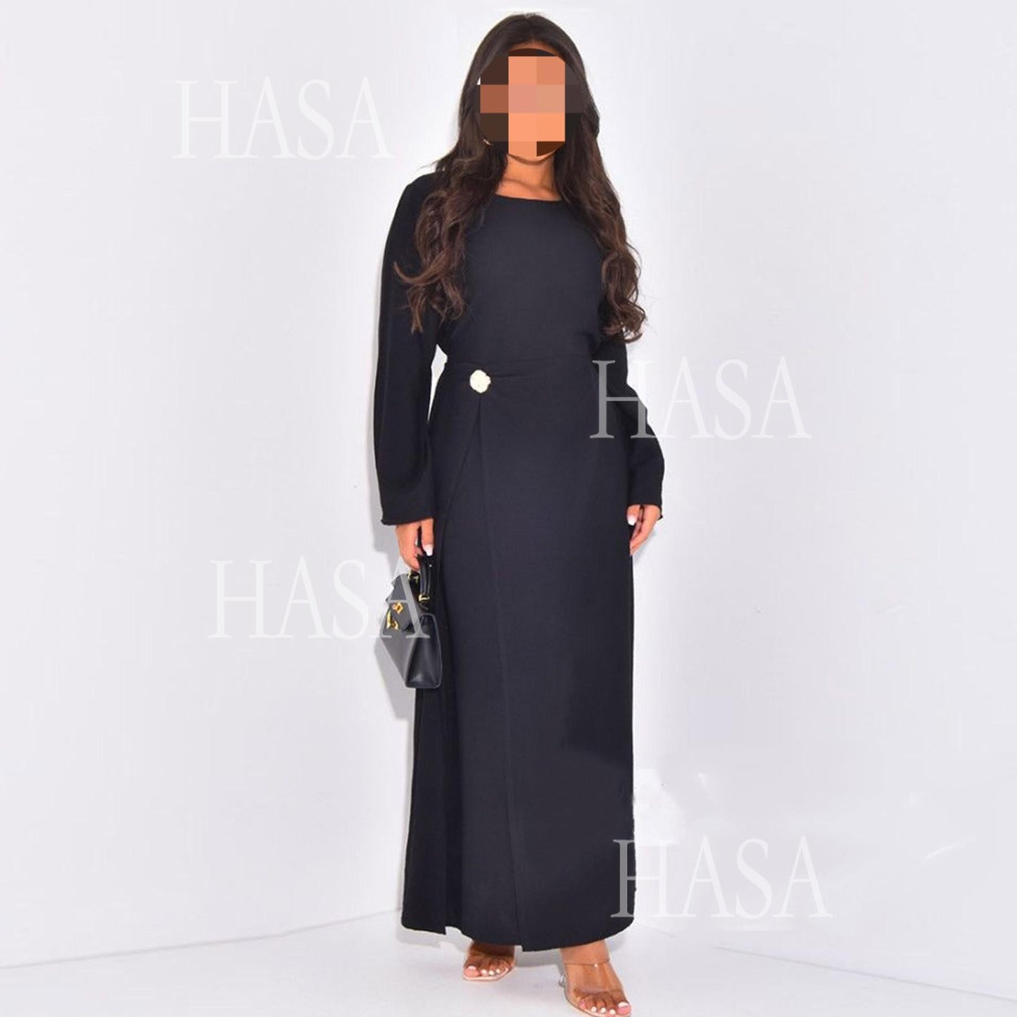 LUMAYA6549 Minimalist Abaya with Waist Detail
