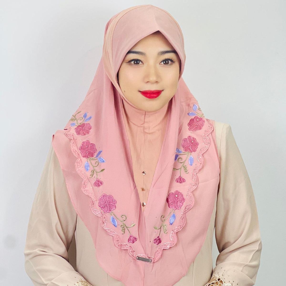LUMAYA LM1105 Double Layered Floral Embroidered Lace Headscarf for Women