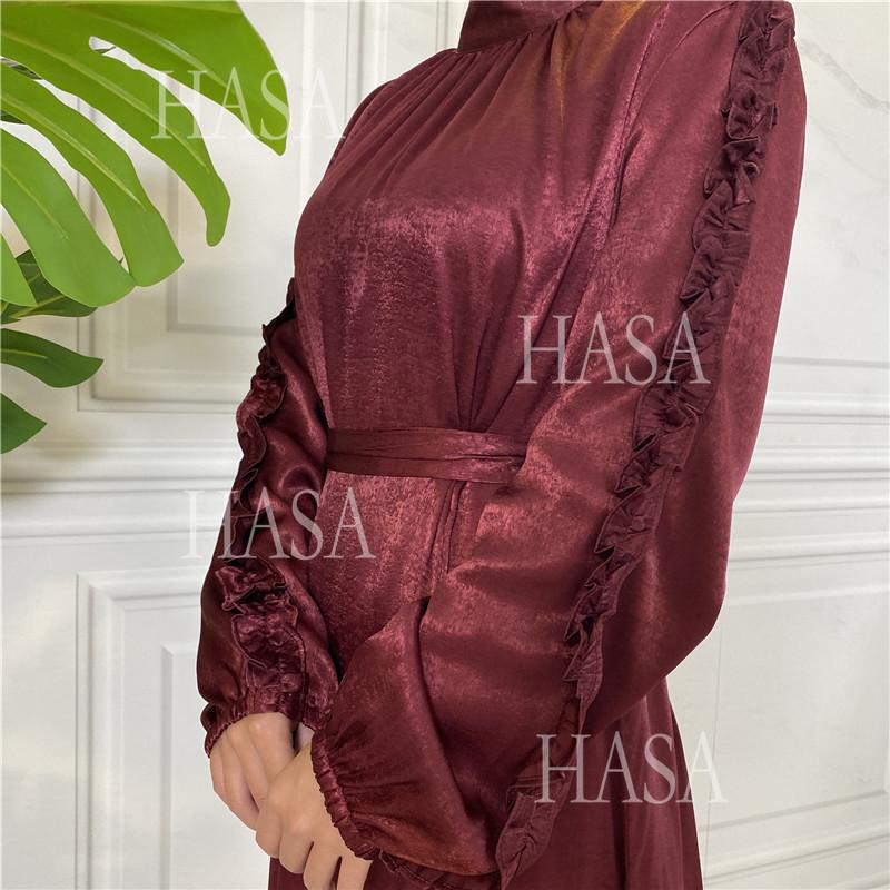 LM6591 Solid Color Turtleneck Long Sleeve Dress with Pleated Waistband