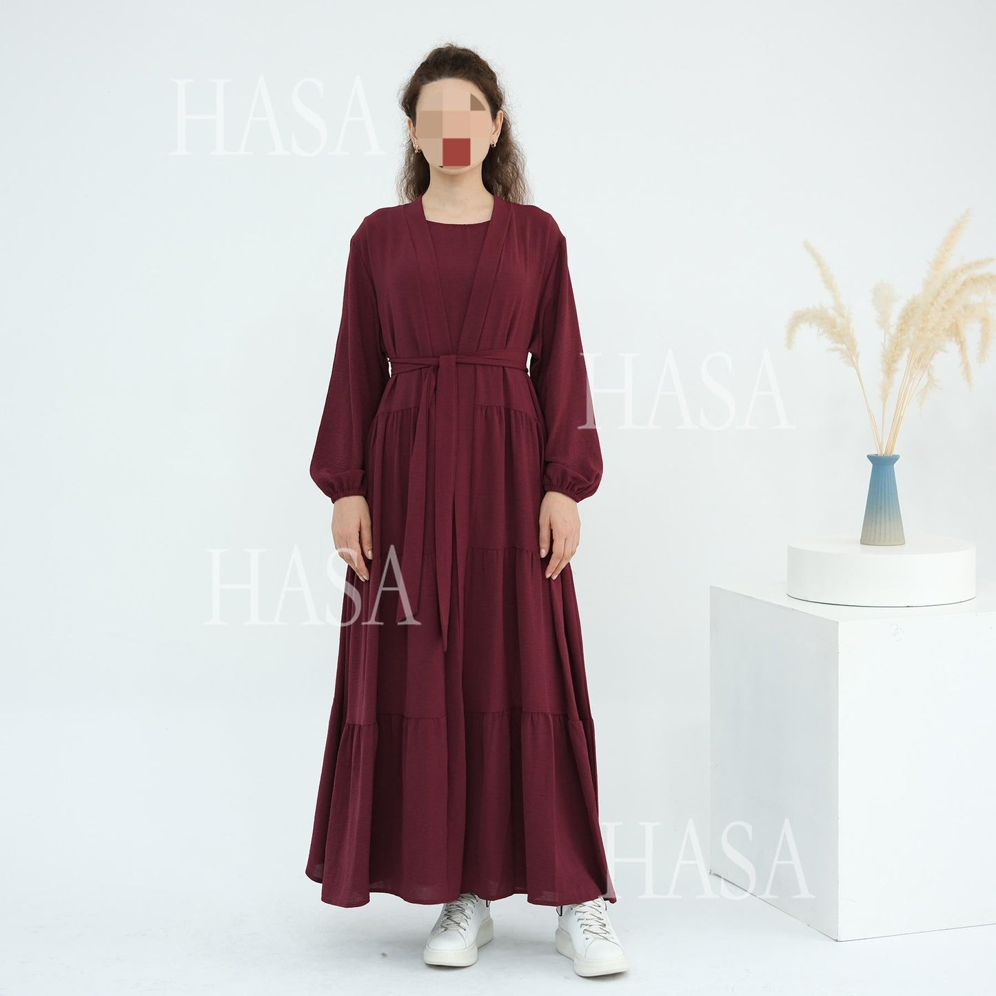 HA6559  Solid Color Loose Robe Dress Two-piece Set
