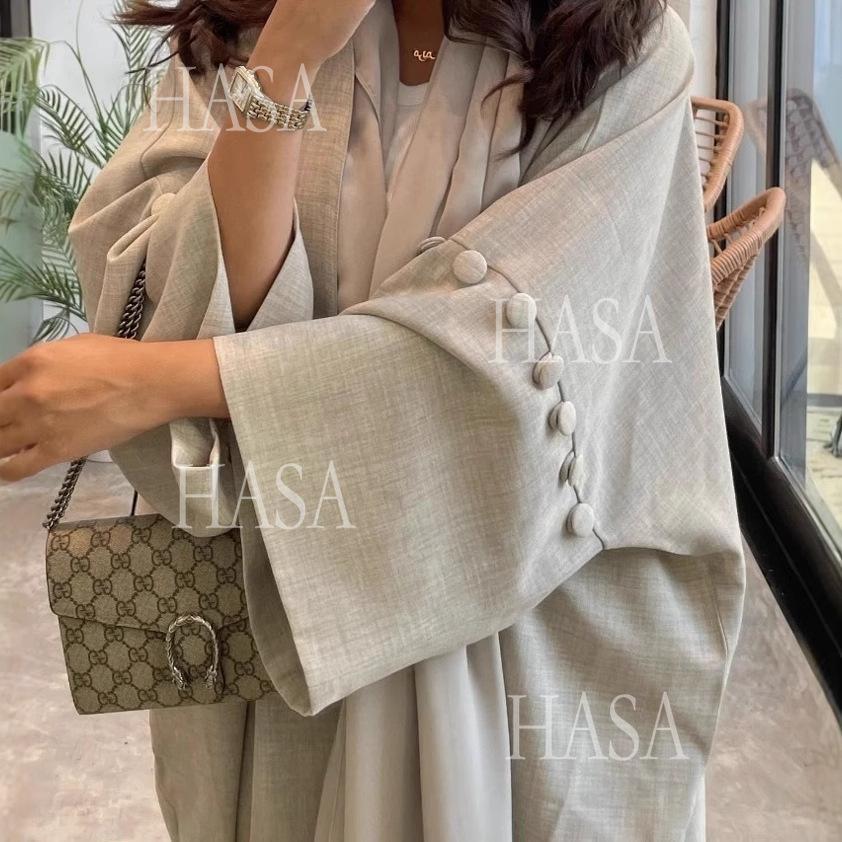 LUMAYA6561 Simple Style Large Size Long Cardigan Robe