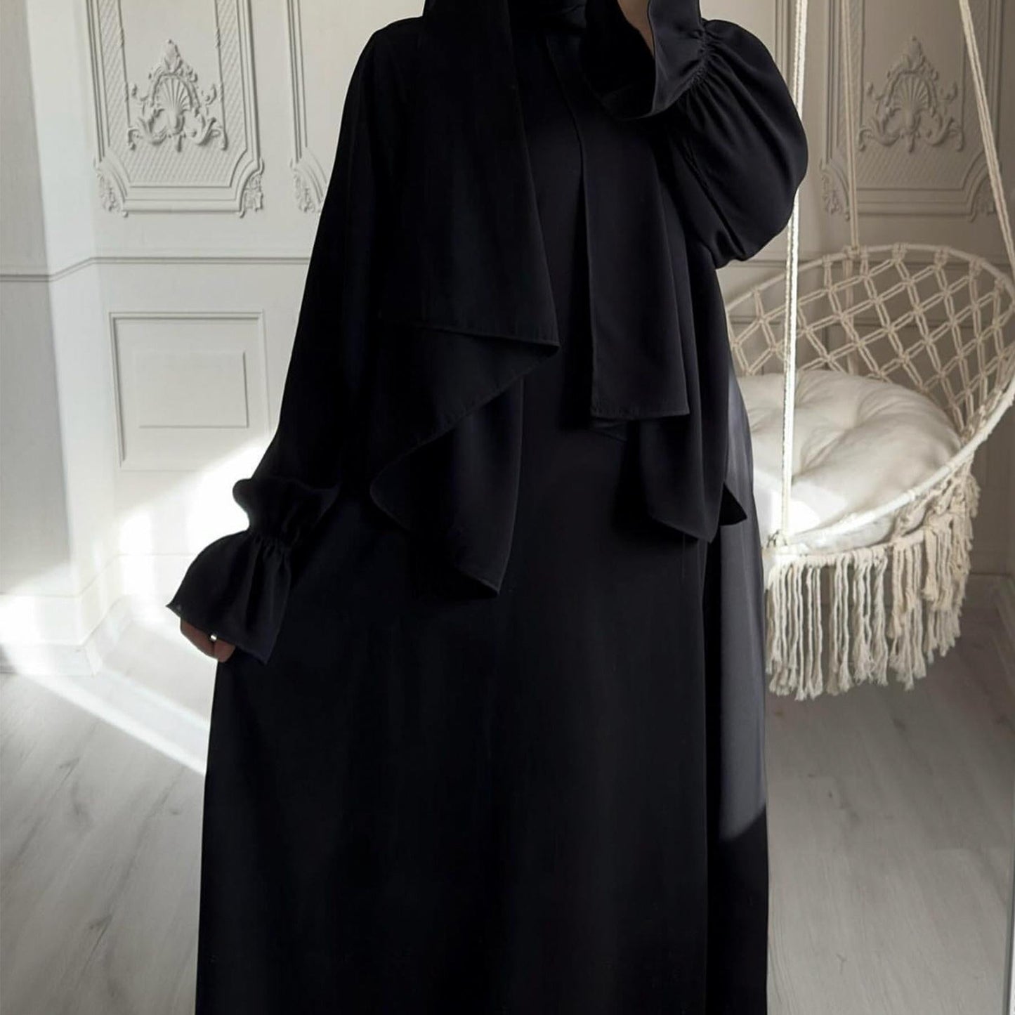 LUMAYA LM1173 Solid Color Hooded Abaya with Side Pocket