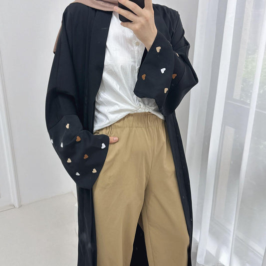 LM1502 Macaroon Color Summer Thin Sleeve Heart Embroidered Robe Cardigan
