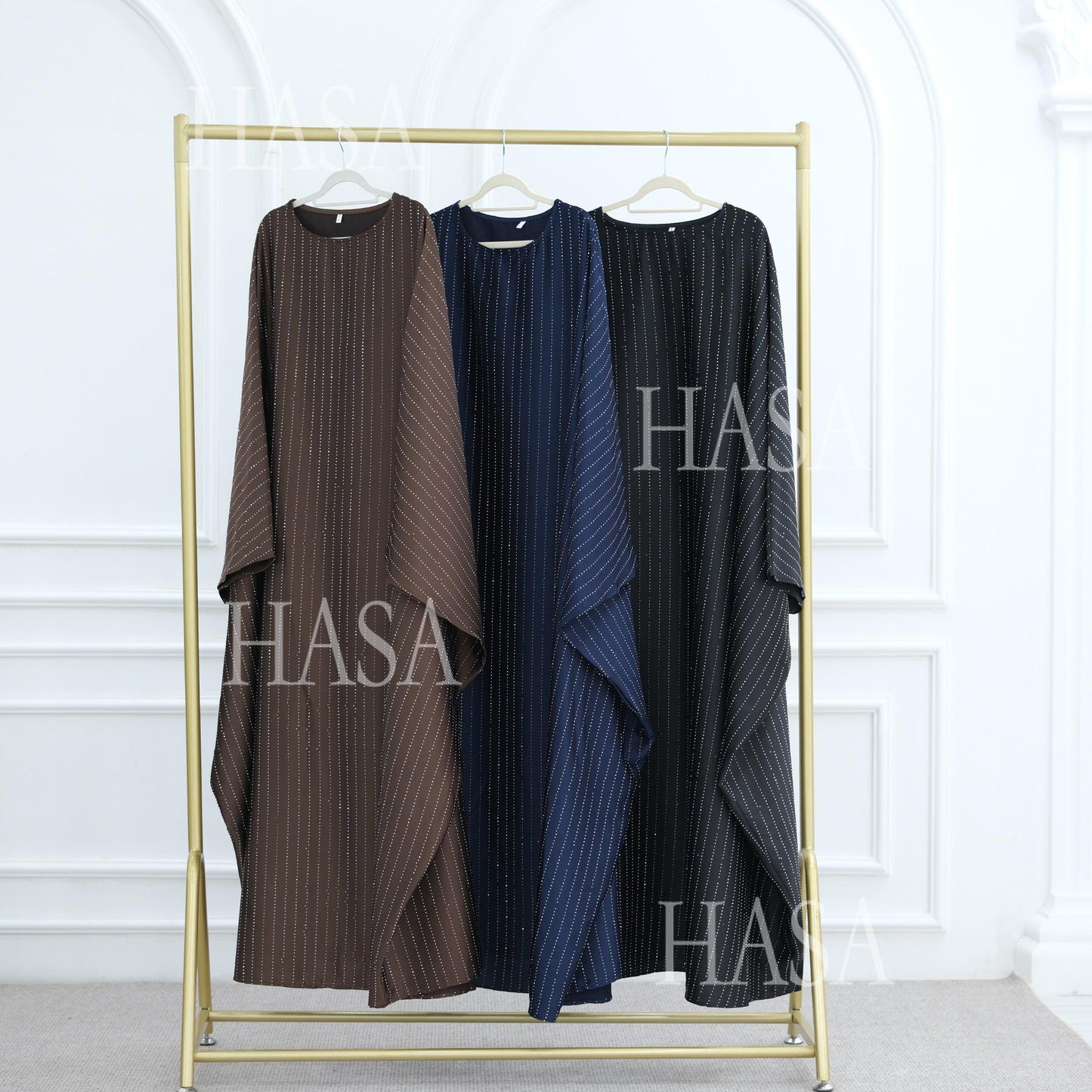 LUMAYA6483 Drape Rhinestone Gown with Simple Wide Sleeves