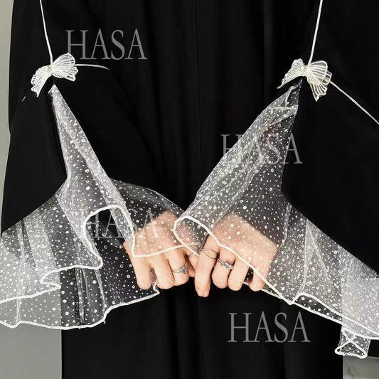 LUMAYASA's series LUMAYA6563 Elegant Lace Paneled Bow Cuff Robe Dress