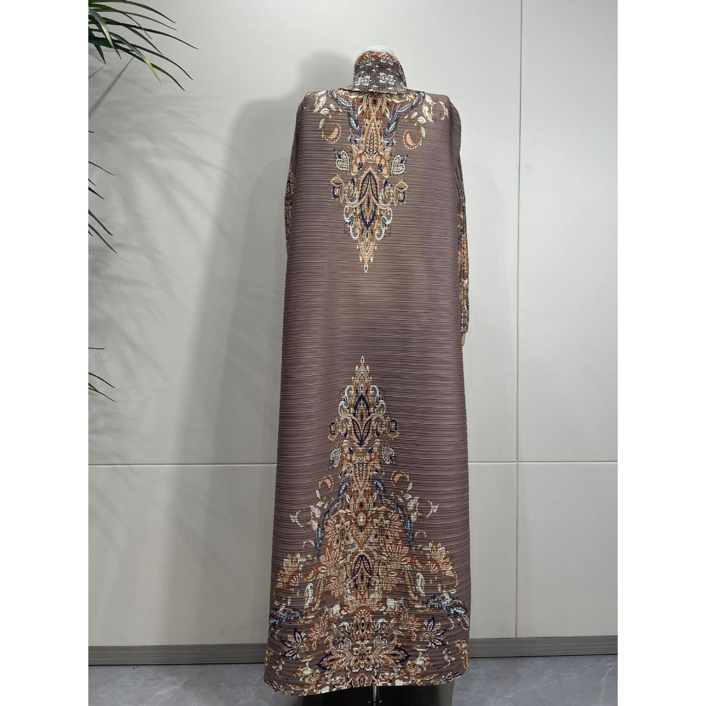 LUMAYA6715 Timeless Taupe  Elevated Abaya with Luxurious Patterned Details