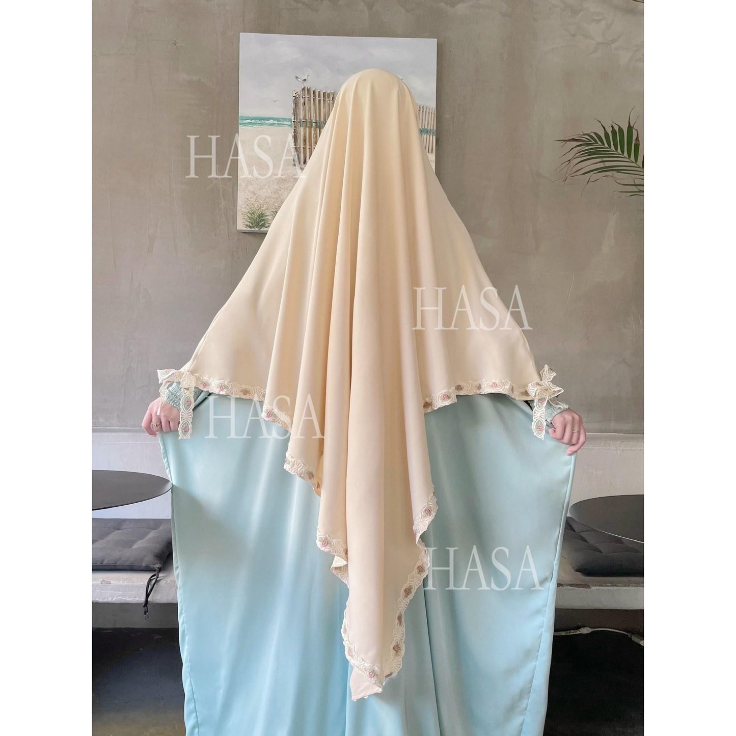 LM6569 Bow-decorated Solid Color Single-layer Headscarf with Three-layer Embroidery