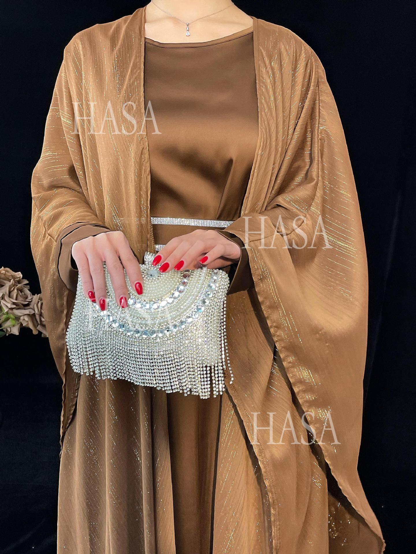 LM6571 Gold embellished long Abaya skirt set
