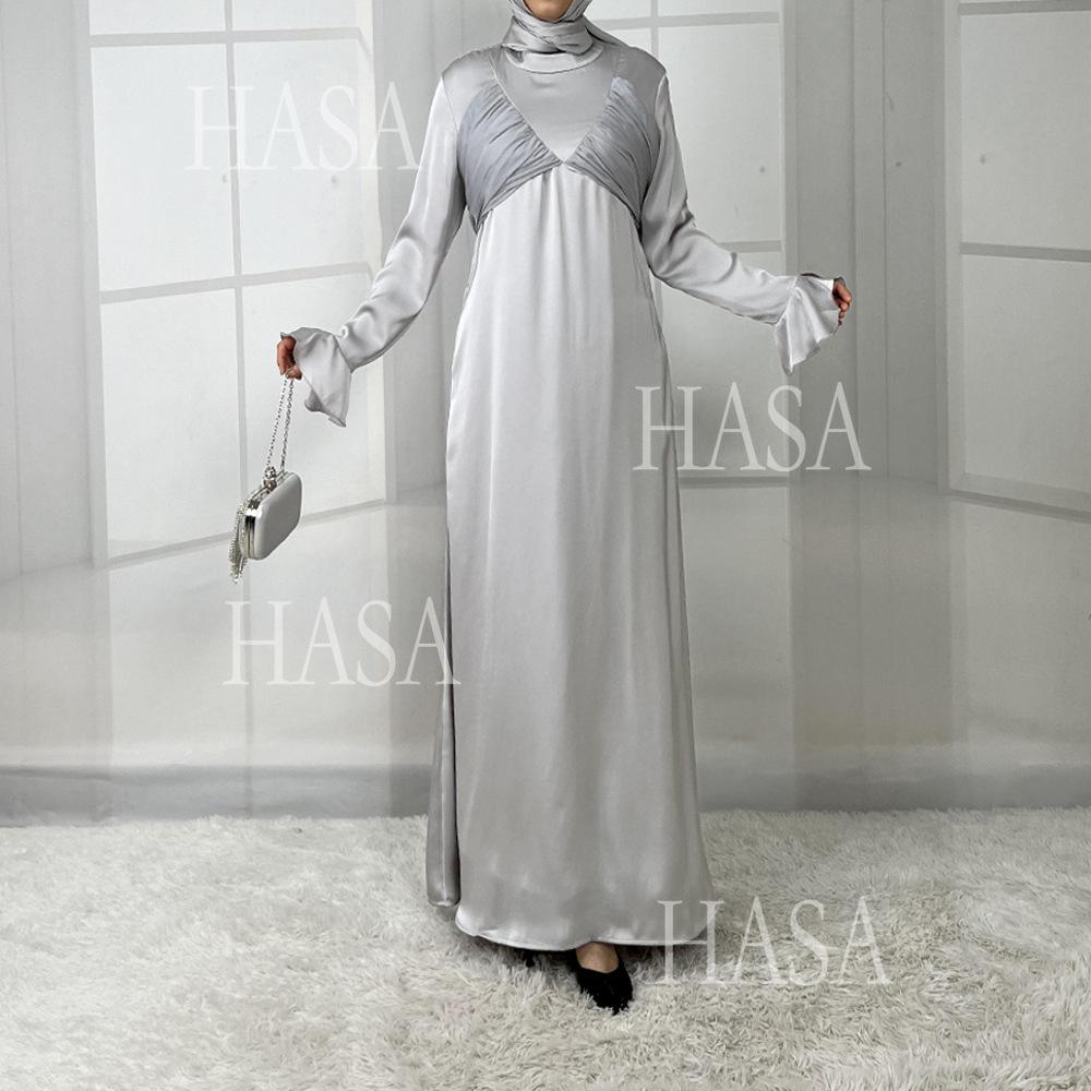 LUMAYA5858 Elegant Bright Satin Robe (without Headscarf), Clever Splicing Creates Multi-faceted CLUMAYArm