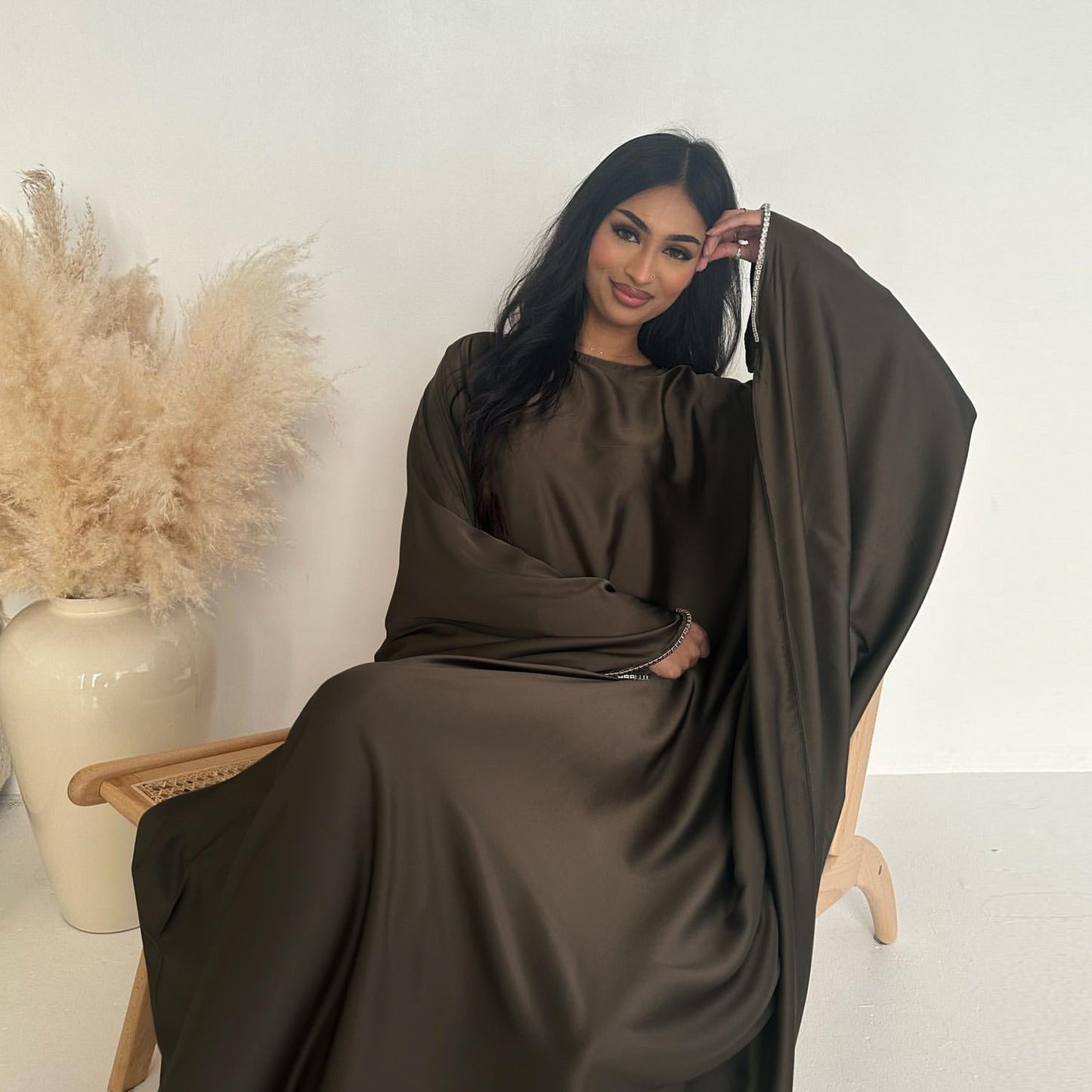 LUMAYA4841 A Minimalist, Beaded, Matte Satin Long Dress with A Subtle and Elegant Design.