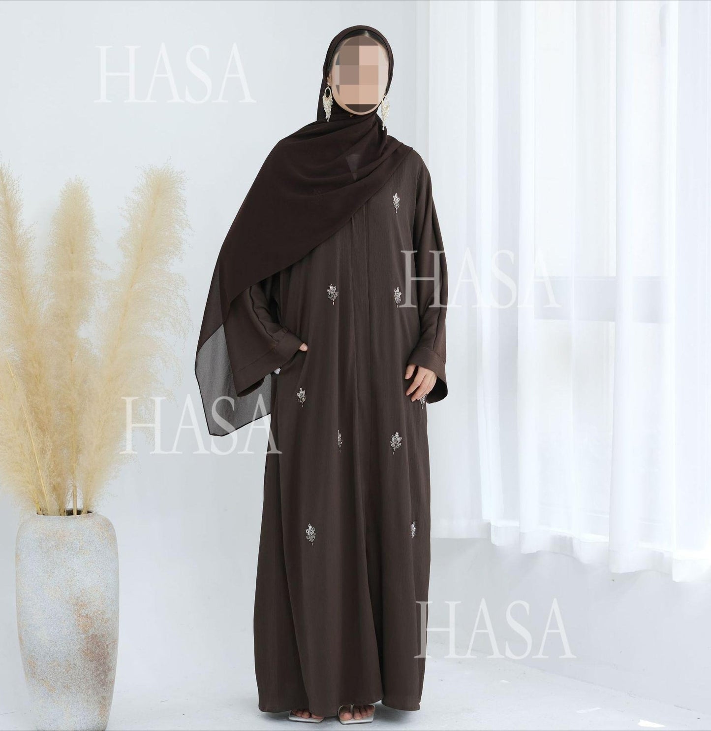 LM6624 Abaya Cardigan with Beaded Lace-up