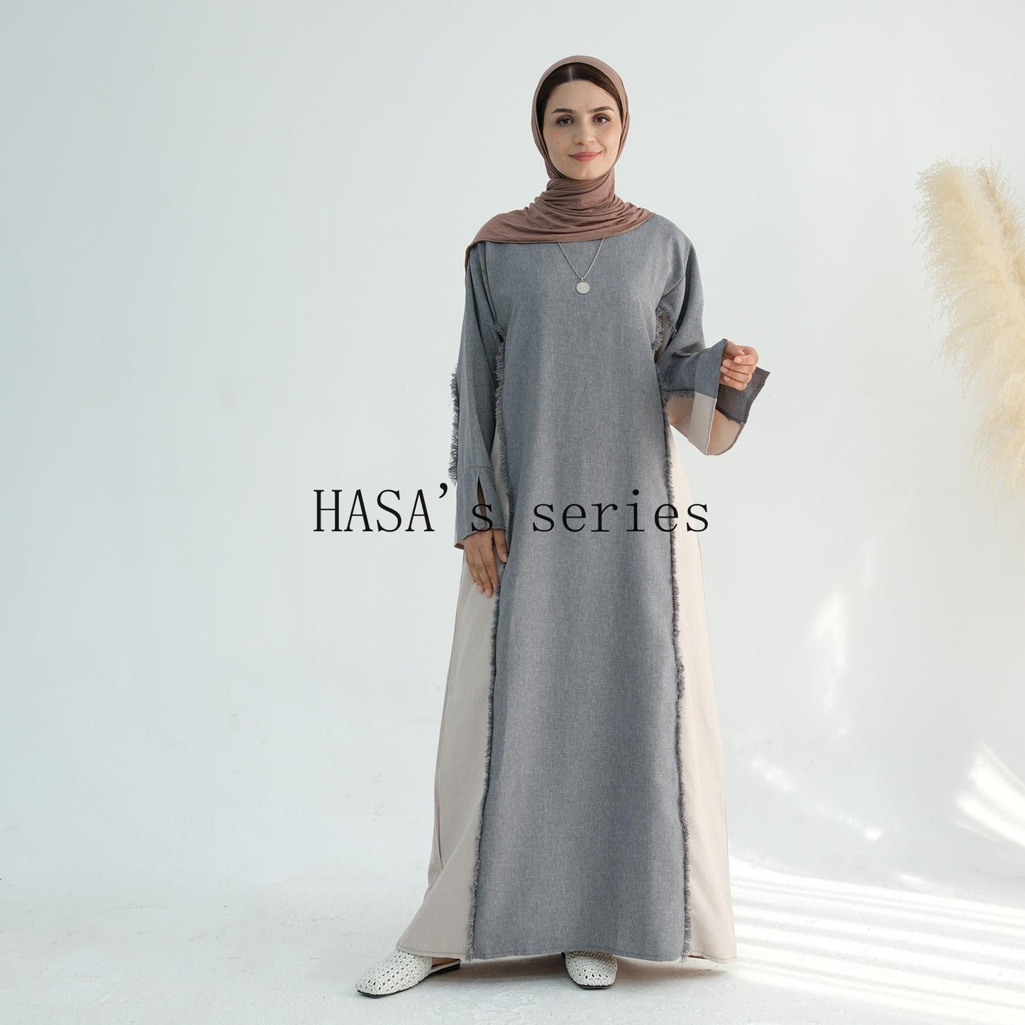 LUMAYA5508 Elegant patchwork robe - lightweight and comfortable, showing fashion taste plain casual dress