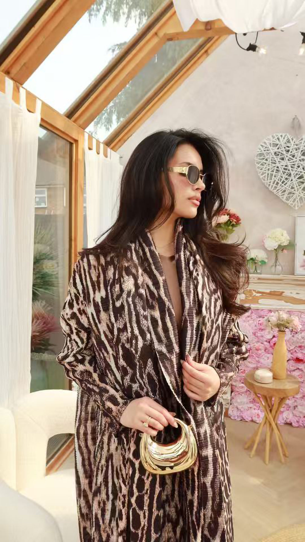 LUMAYA6701 Spring Blooms Burgundy Printed Pleated Abaya Cardigan