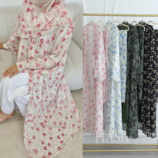 LUMAYA6515 Summer Printed Chiffon Jacket and Headscarf Two-Piece Set