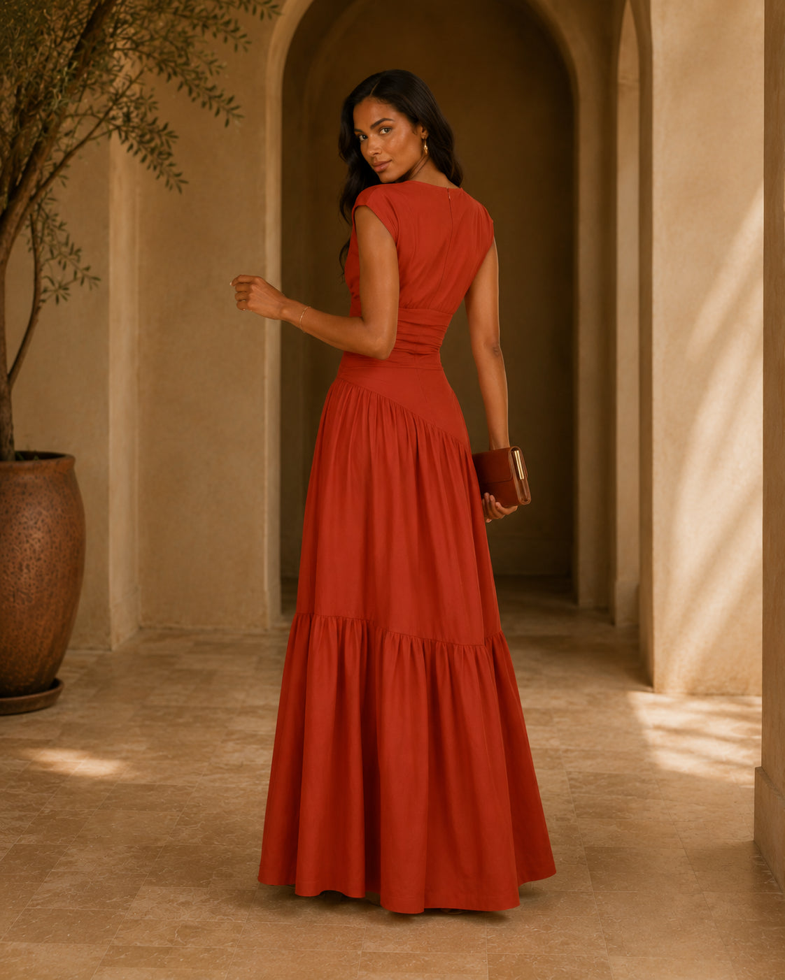 LM1641 Women's Sleeveless Pleated Loose Fit Maxi Dress