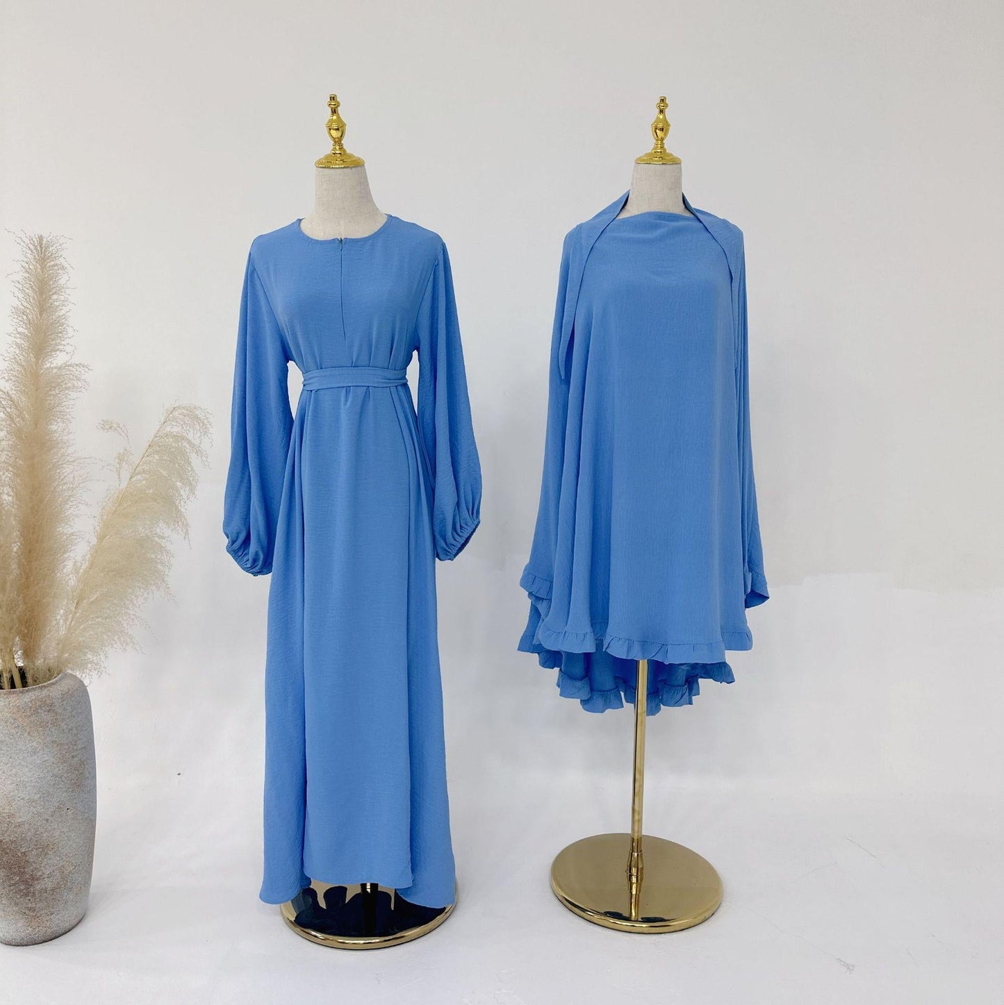 LUMAYA LM1176 2pcs Set Front Zipper and Pocket Abaya with Khimar