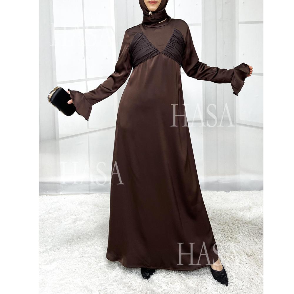 LUMAYA5858 Elegant Bright Satin Robe (without Headscarf), Clever Splicing Creates Multi-faceted CLUMAYArm