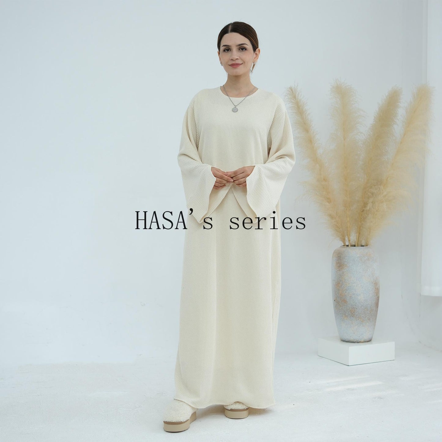 LUMAYA5440 Large Sleeve Thick Knitted Sweater Dress - Loose and Elegant Long Dress party  wear red dress thick  thigh 2  part bow  outfits