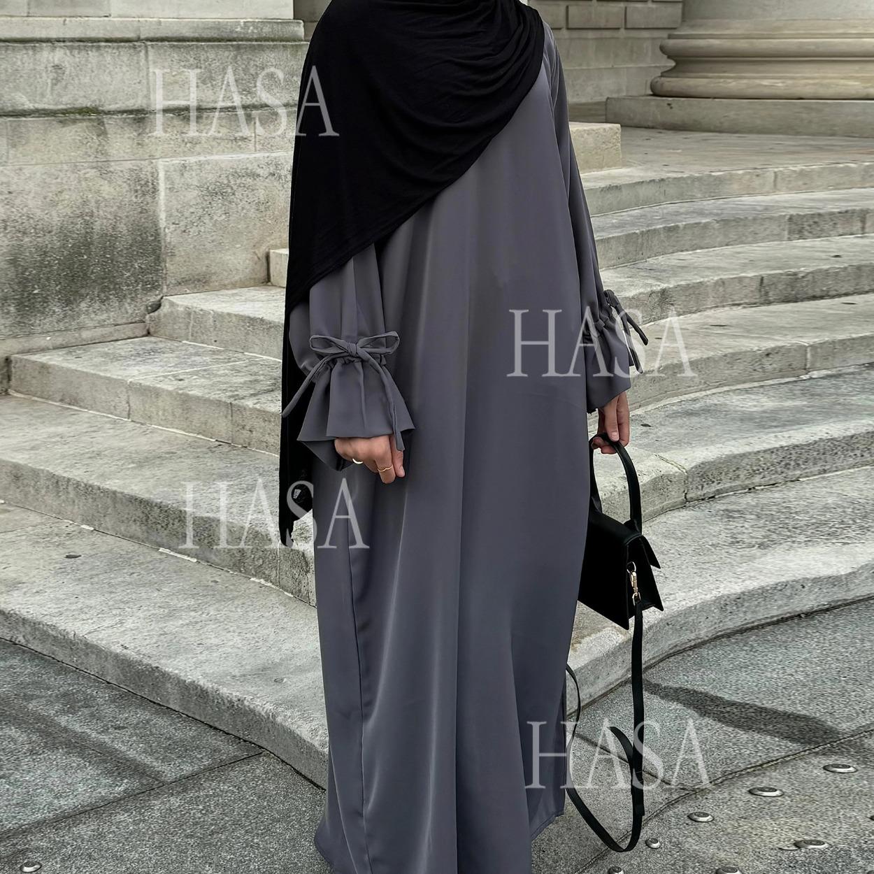 LUMAYA5861 Solid Color Sleeve Robe (without Headscarf), Elegant Temperament Instantly abaya girl