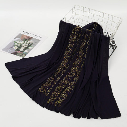 HAYA HA1145 Solid Color Rhinestone Headscarf