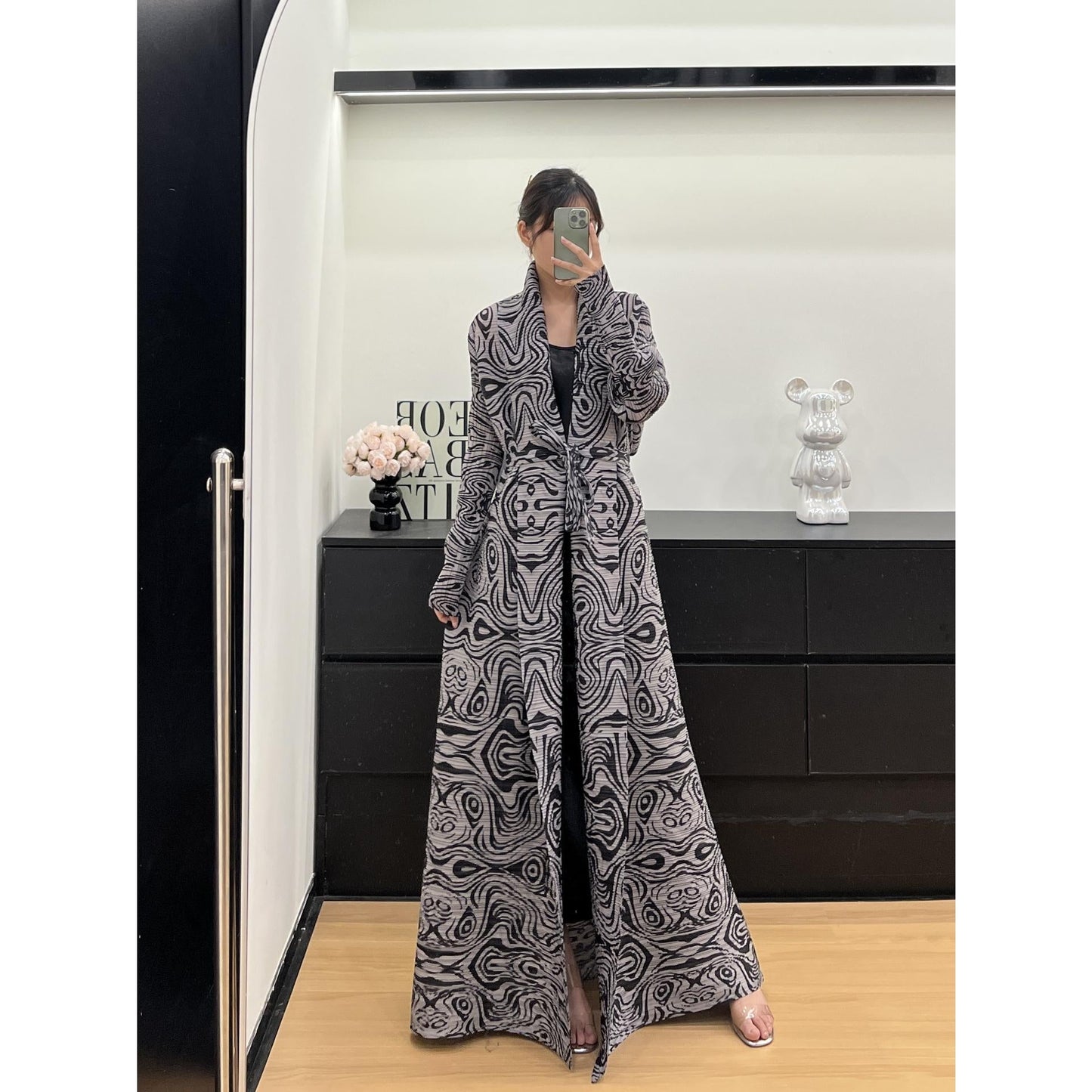 LUMAYA6723 Monochrome Swirl | Black & Grey Abstract Printed Abaya