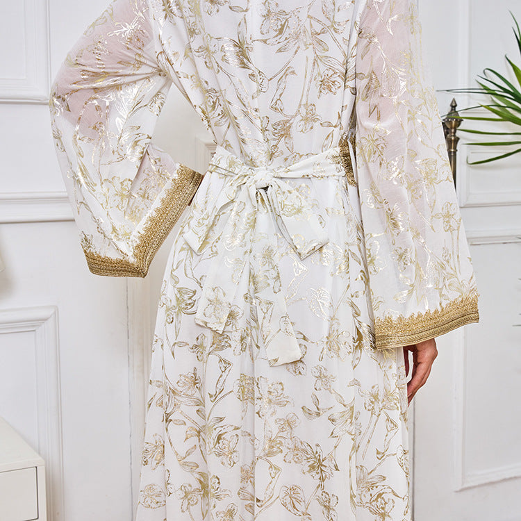 LM1249 Elegant Floral Abaya with Golden Detailing