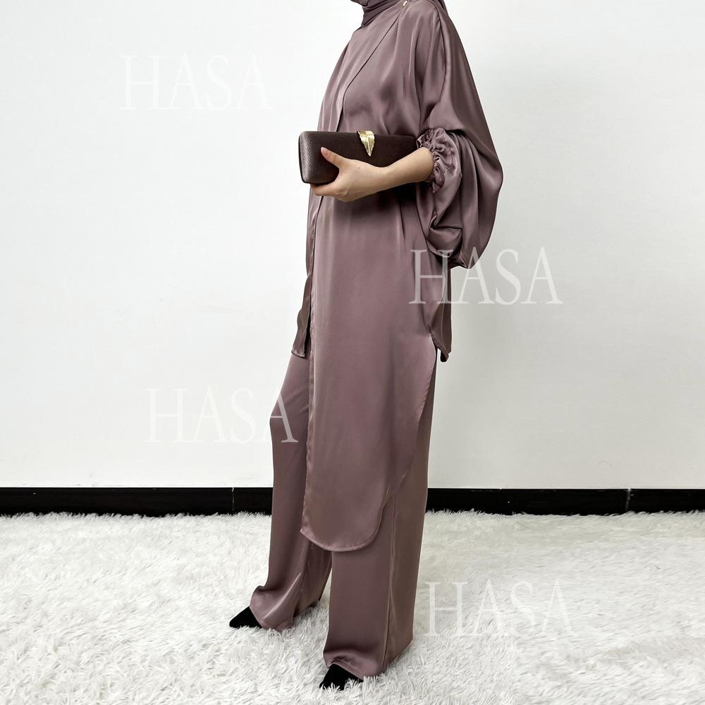 LUMAYA5857 High-end Bright Satin Two-piece Suit (headscarf Not Included), Irregular Design Shows Fashionable Style