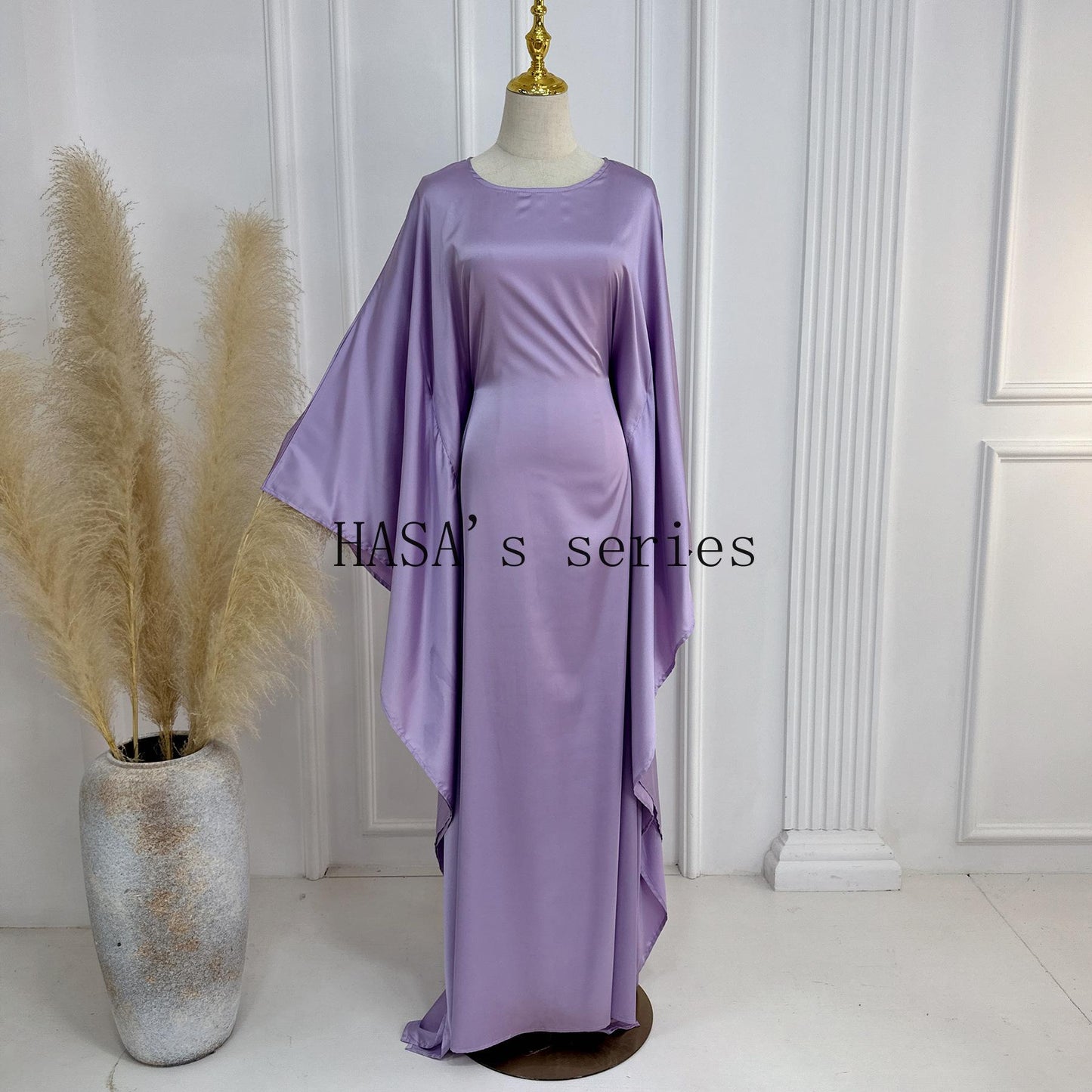LM1504 Satin Batwing Sleeve Kaftan with Inner Belt