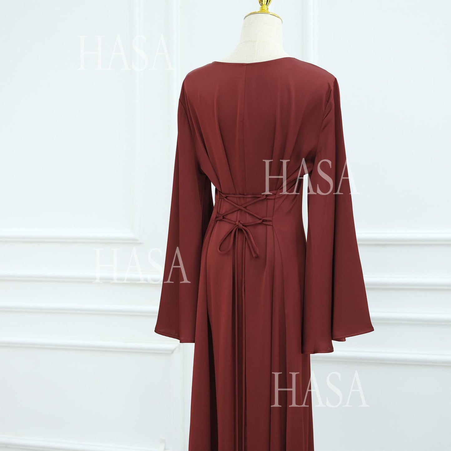 LUMAYA6478 Simple Long Dress with Wide Sleeves, One-piece and Smooth Style
