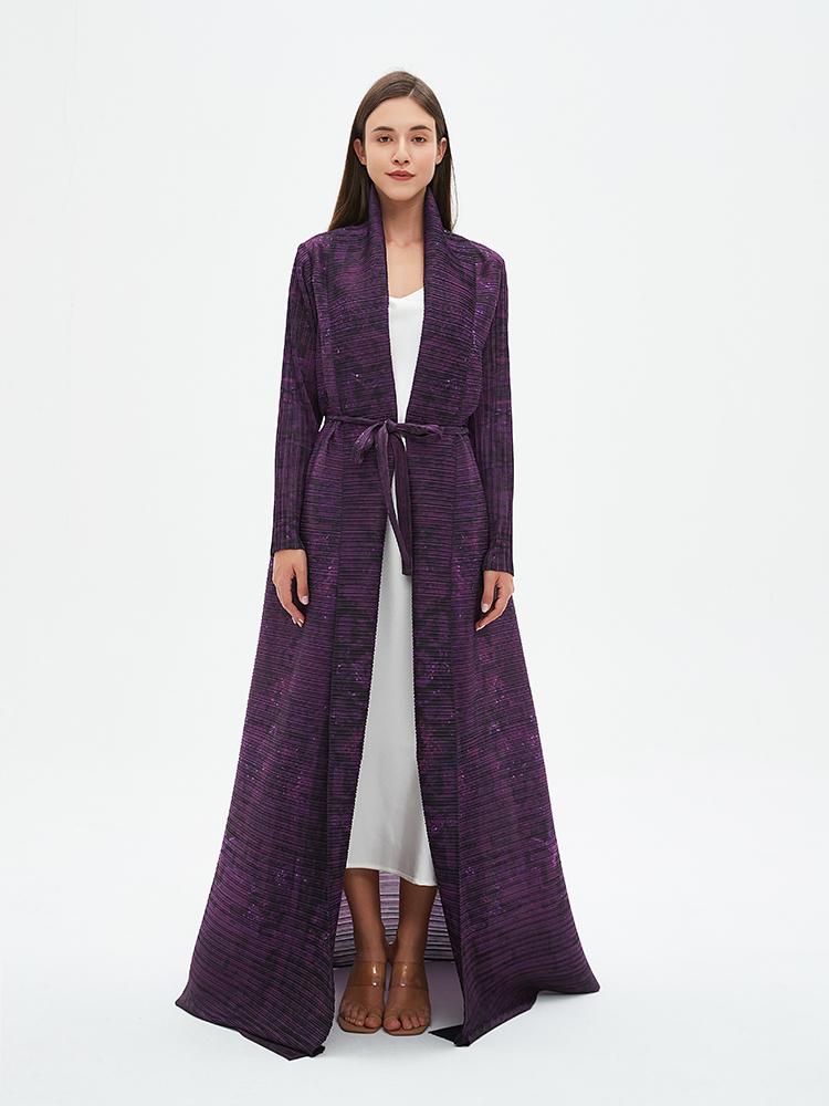LUMAYA6712 Regal Amethyst , Belted Purple Abaya with Subtle Sparkle