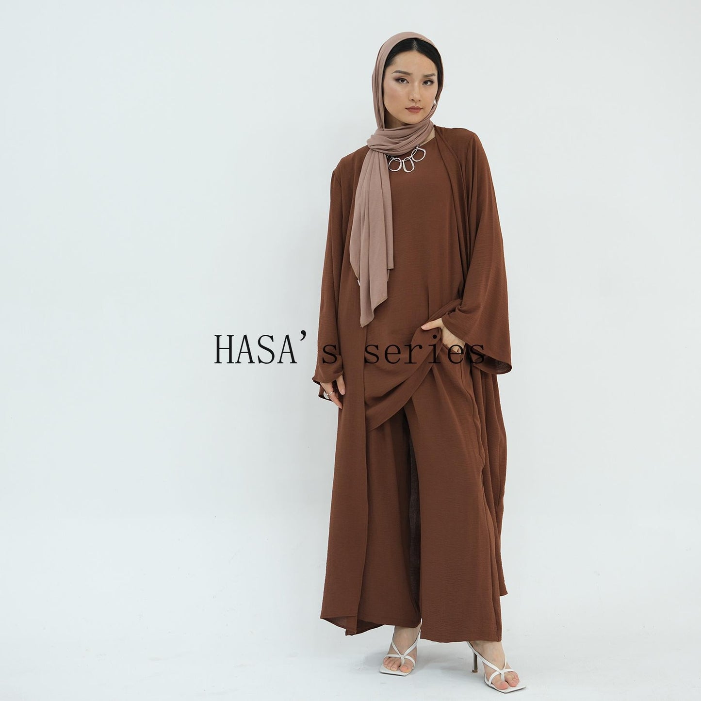 LUMAYA5107 Minimalist Style Three-piece Set | Solid Color Long Coat Paired with A Loose Two-piece Suit.