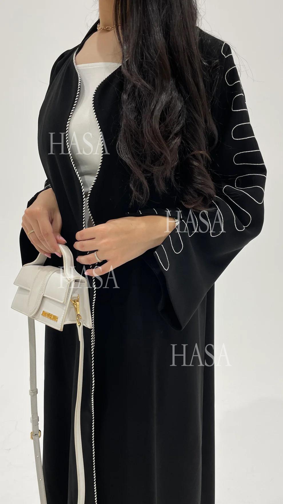 LMSA's Series LM6582 Abaya Women's Long Embroidered Cardigan Jacket with Wavy Edges