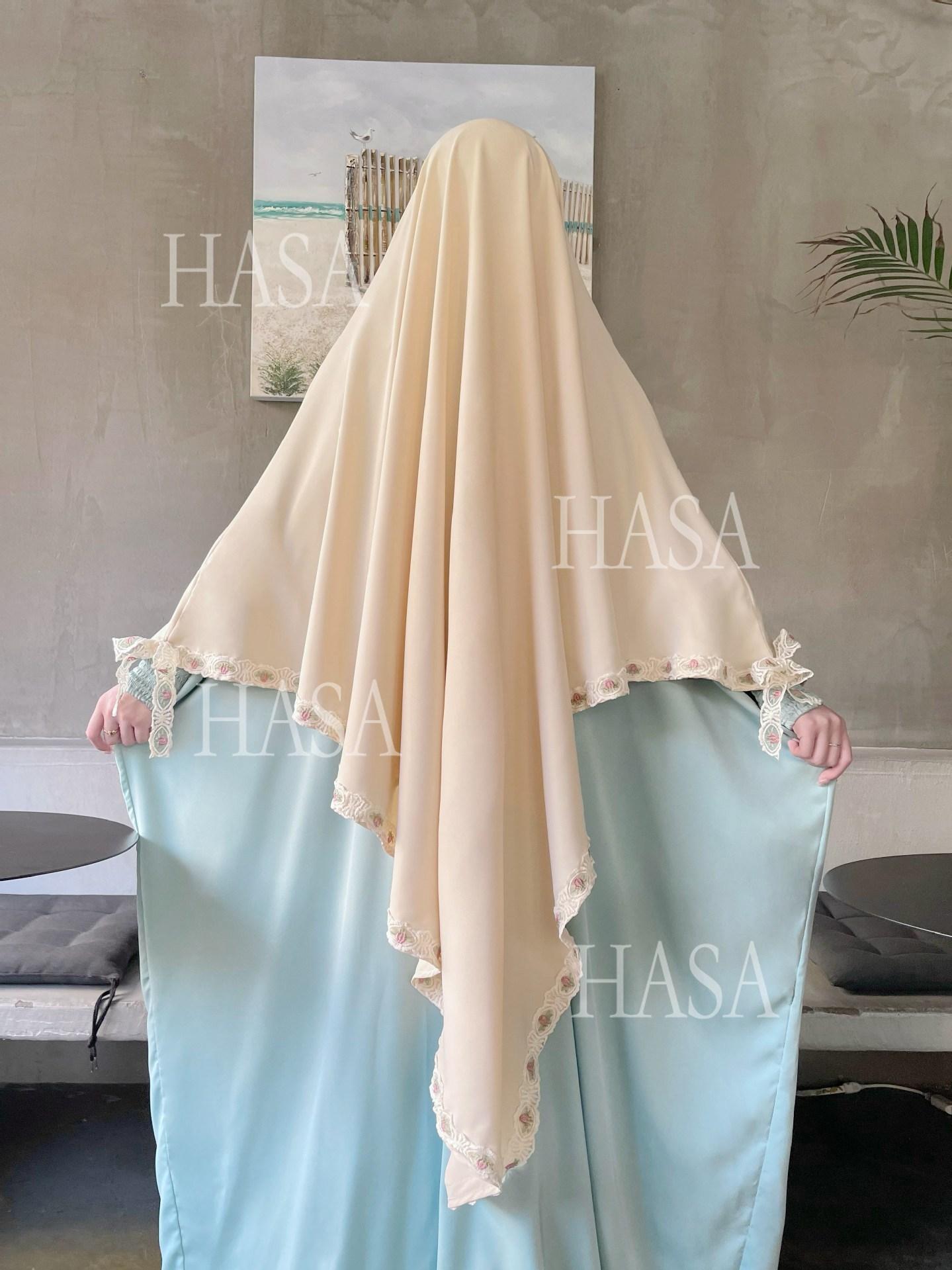 LM6569 Bow-decorated Solid Color Single-layer Headscarf with Three-layer Embroidery