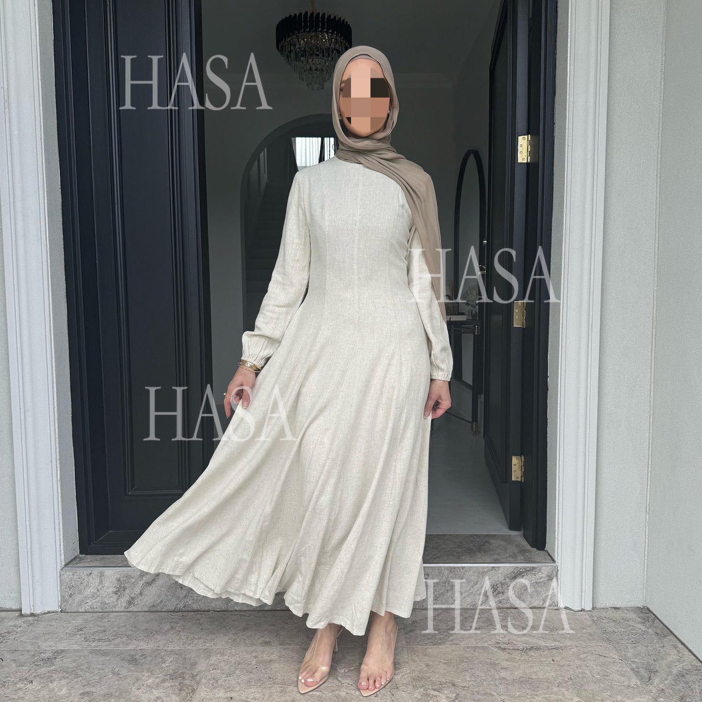 LMSA LM5868 Solid Color Swing Comfortable  Dress Robe Waist Cinching