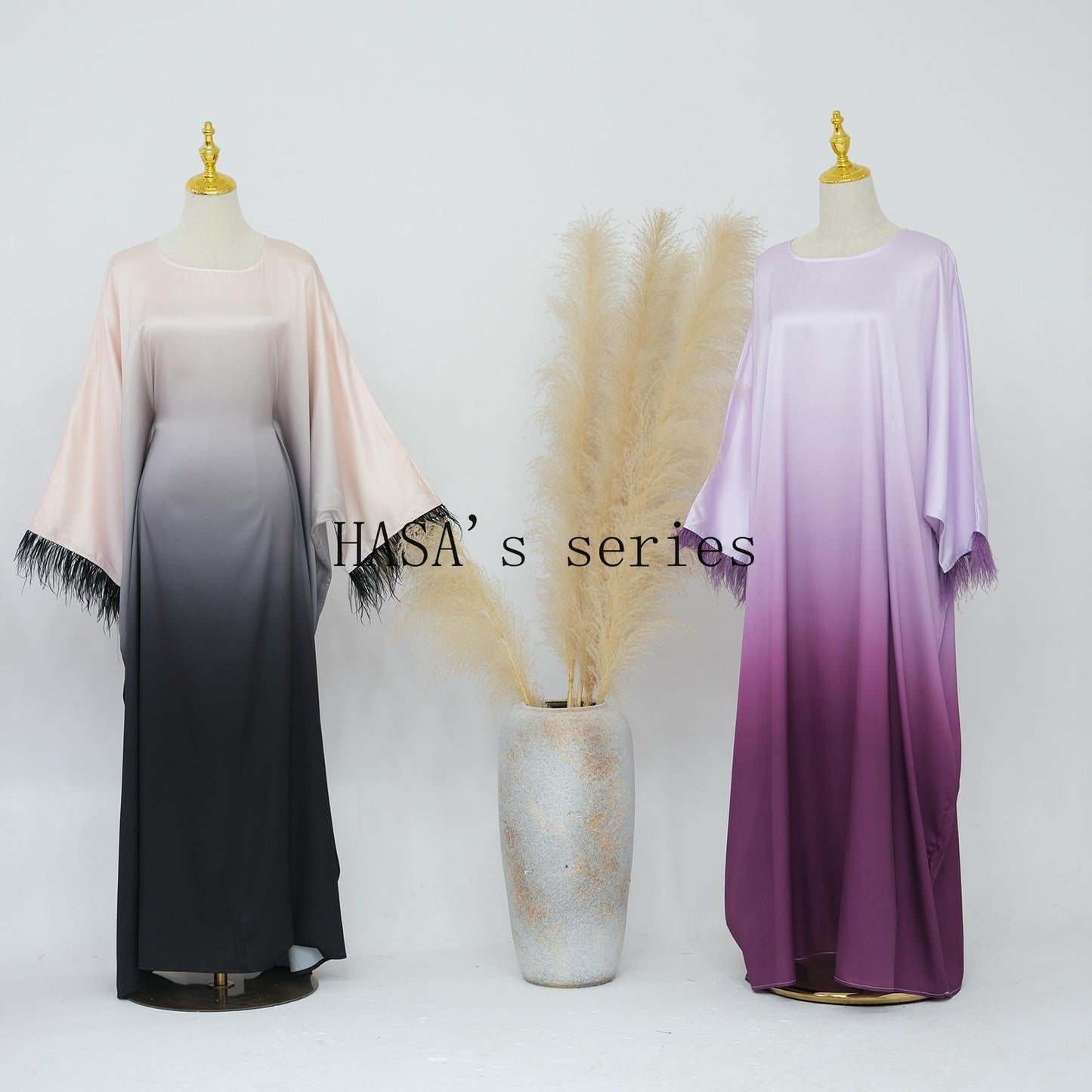 LUMAYA5111 Gradient-colored Fringed Long Dress, Romantic Dress with Batwing Sleeves.
