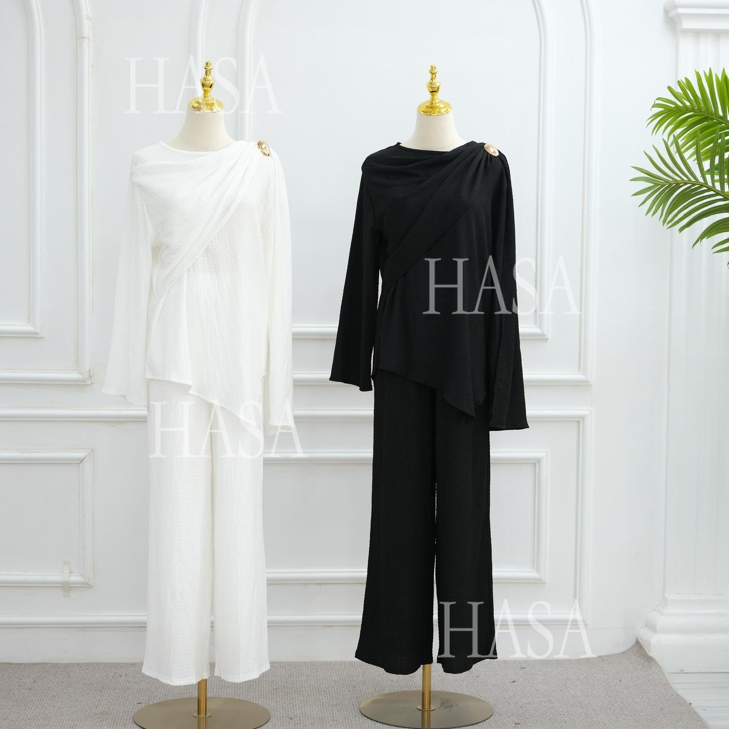 LM6568 Solid Color Design Top + Pants Two-piece Set for Daily Personality Wear