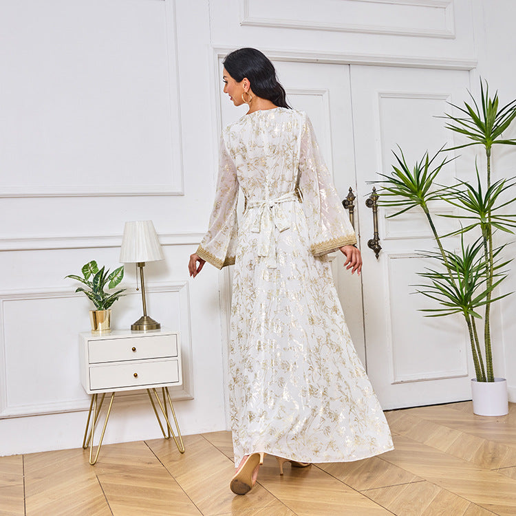 LM1249 Elegant Floral Abaya with Golden Detailing