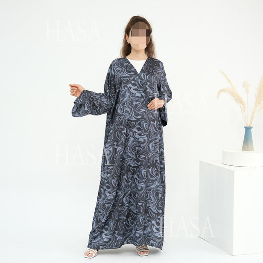LM6555 Fashionable printed long-sleeved dress with an ankle-length cardigan style