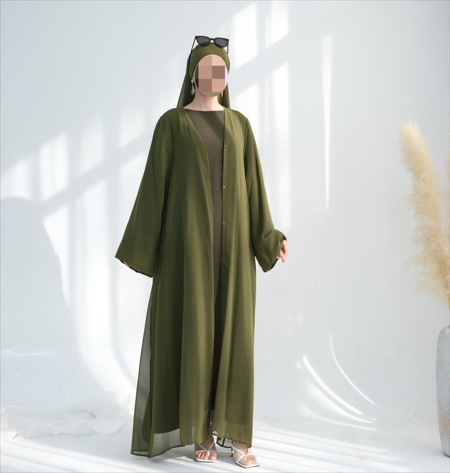 LUMAYA6513 Double-layered sleeve chiffon cardigan two-piece robe abaya (headscarf not included)