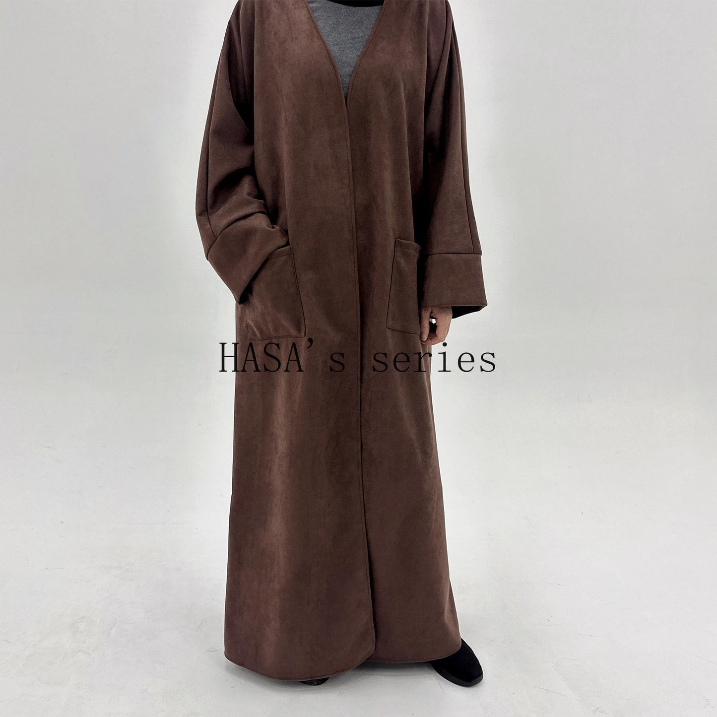 LUMAYA5148 Suede-textured, Simple Cardigan-style Long Robe, A Loose and Comfortable Dress for Autumn and Winter.